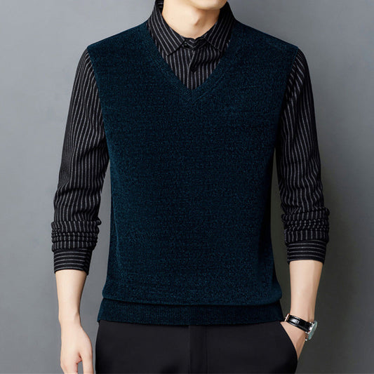 🎊Christmas Pre-sale - 50% Off🎊 Men's Faux Plush Shirt&Sweater Fake 2-piece Top