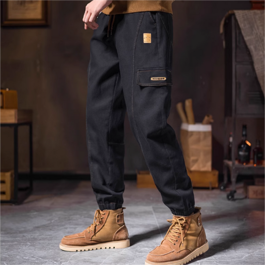 Men's Fashion Casual Loose Pockets Spliced Solid Color Trousers