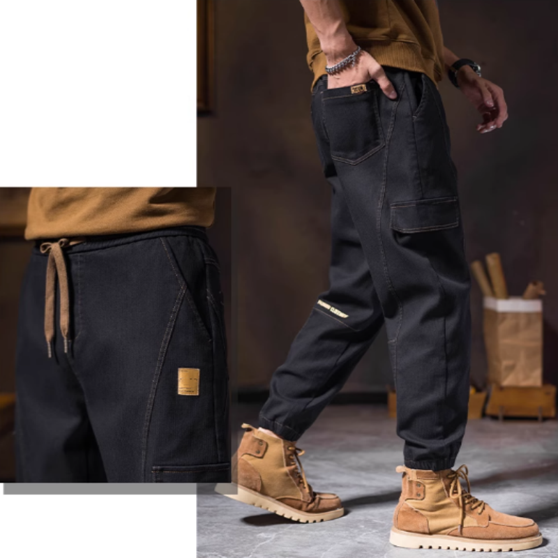 Men's Fashion Casual Loose Pockets Spliced Solid Color Trousers