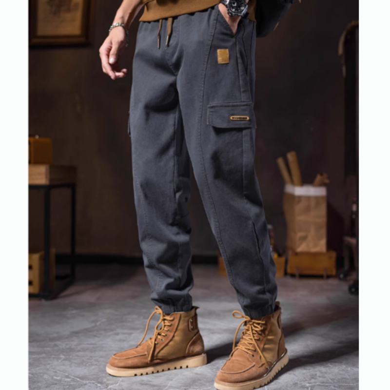 Men's Fashion Casual Loose Pockets Spliced Solid Color Trousers