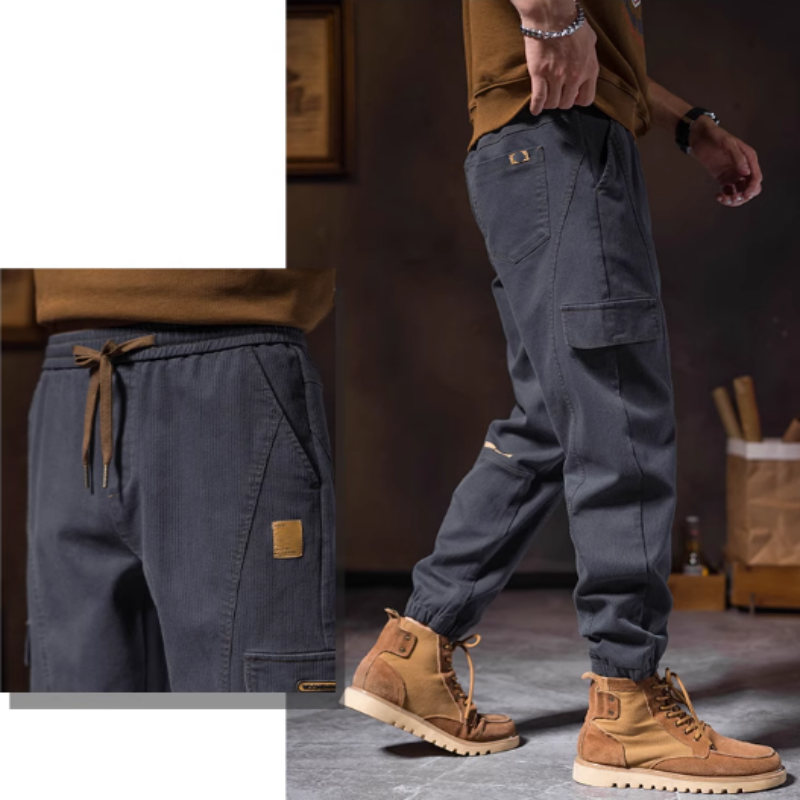 Men's Fashion Casual Loose Pockets Spliced Solid Color Trousers