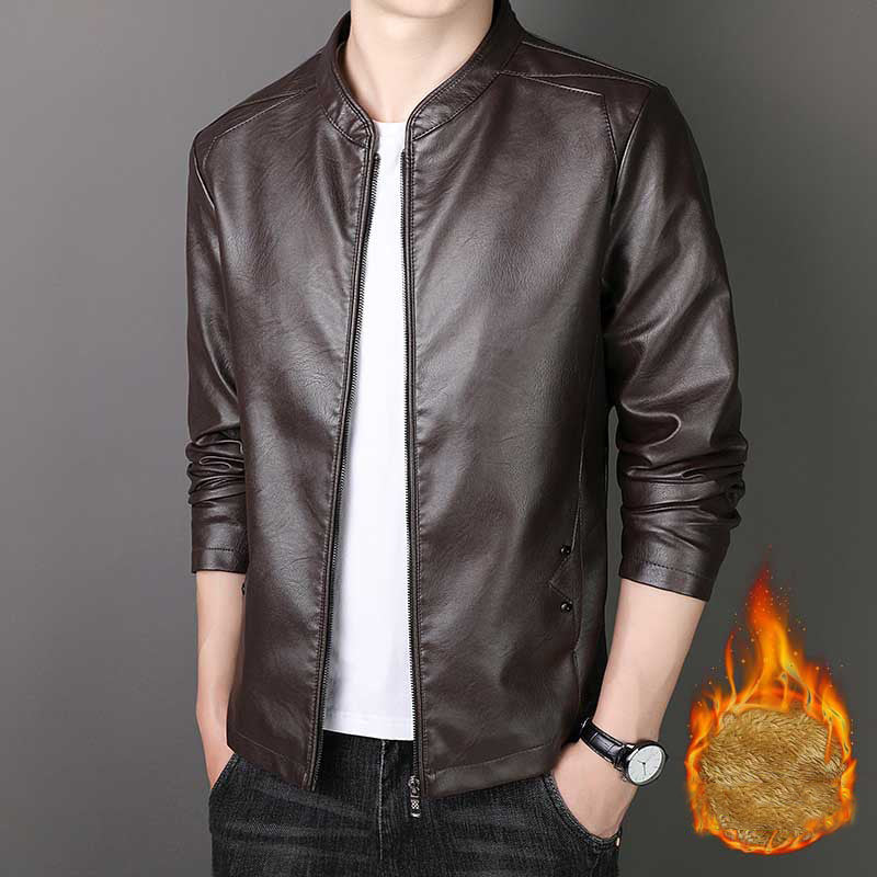 Men's Stand Collar Faux Leather Jacket