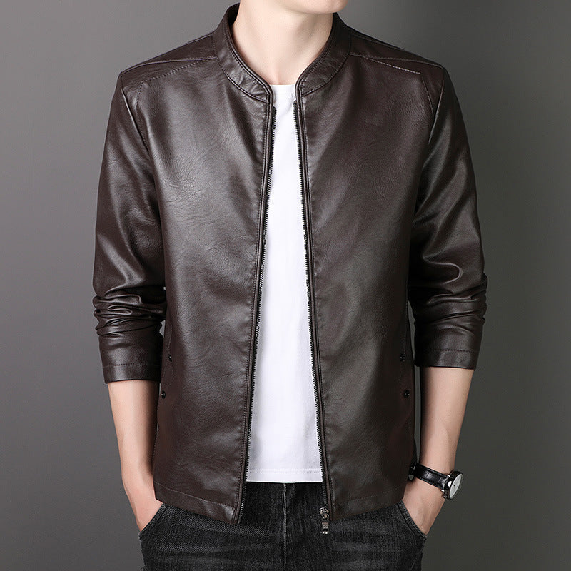 Men's Stand Collar Faux Leather Jacket