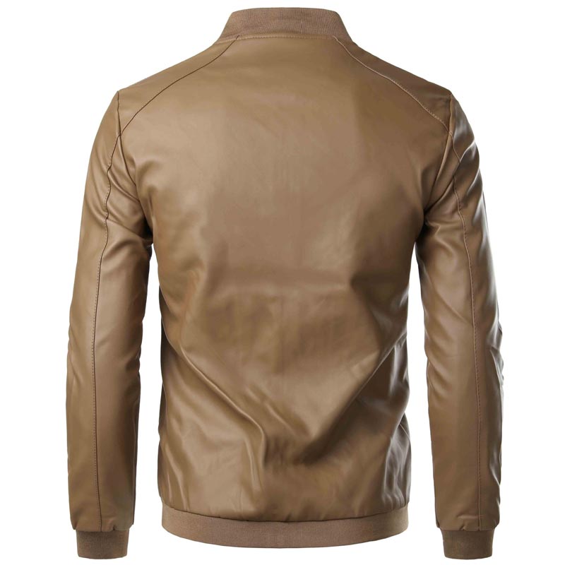 Men's Slim-fit Stand Collar PU Leather Jacket